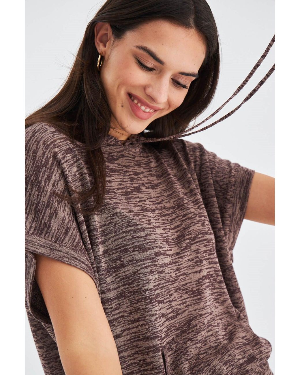 Peraluna Gray Kaira Knitted Hooded Blouse & Shorts Matching Set
