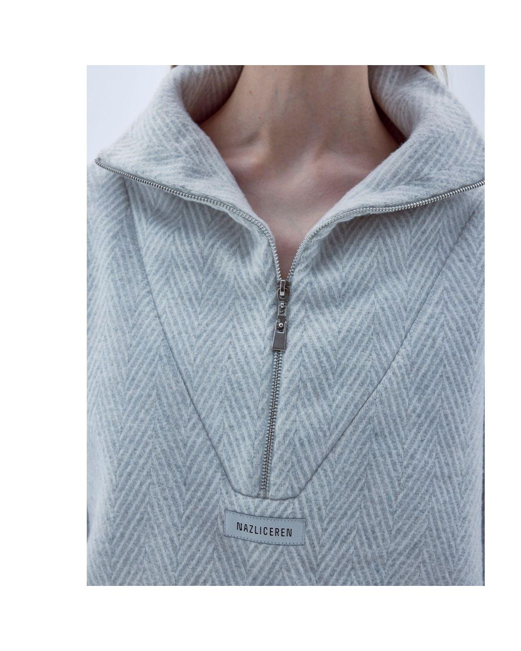 NAZLI CEREN Gray Neutrals Travis Wool Blend Zip-Neck Jumper