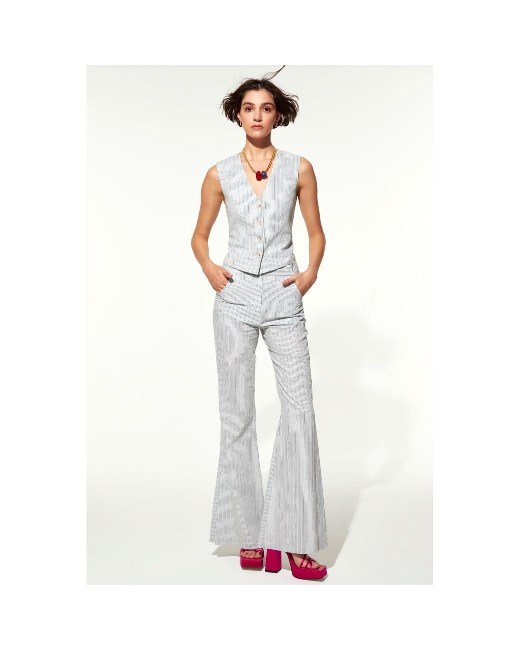 NAZLI CEREN Gray Doxy Flared Cotton Trousers