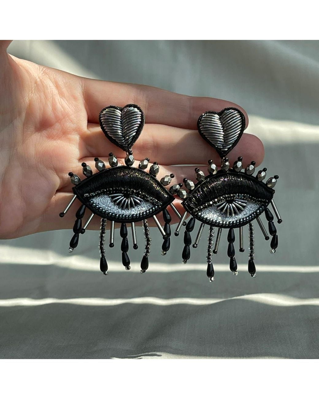 VETKA Black Dangle Eye Earrings- Shadowed Passion