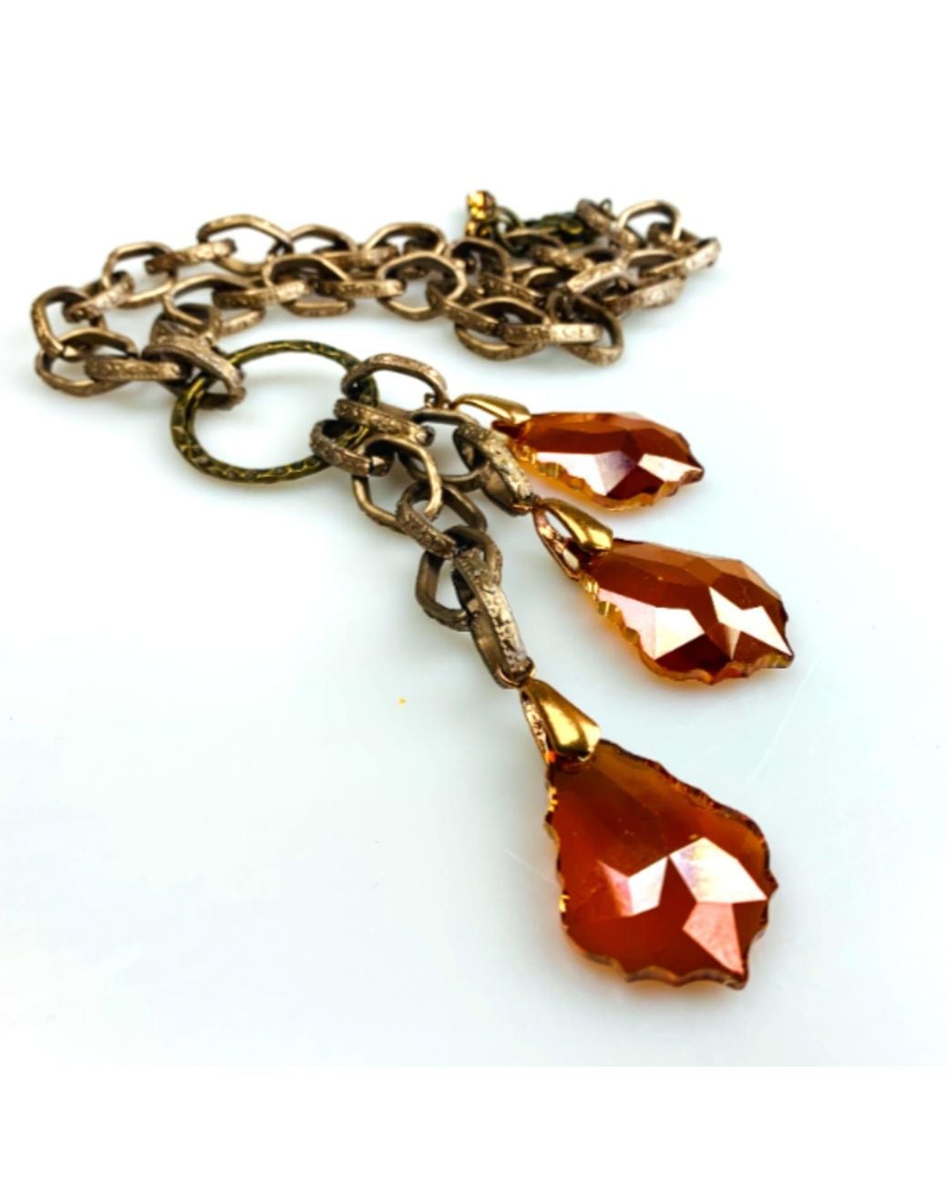 Bellus Domina Brown Bold Chain & Three Crystal Pendants Necklace