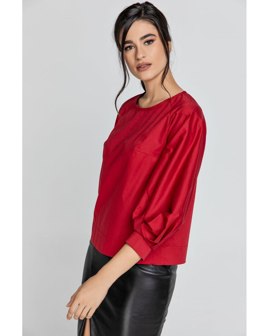 Conquista Red Burgundy Top With Bishop Sleeves