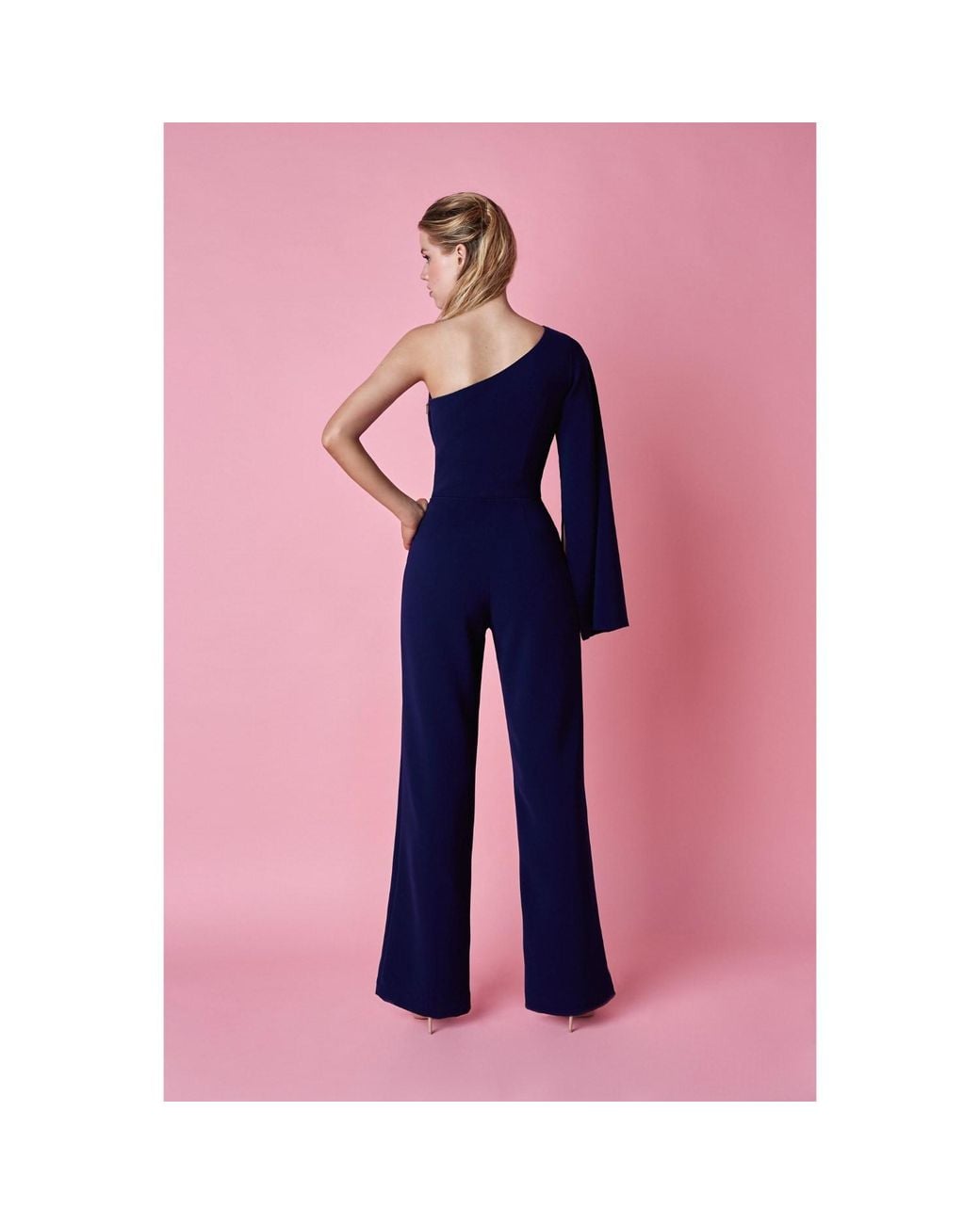 Nomi Fame Blue Sophi Royal One Sleeve Asymmetric Neckline Jumpsuit