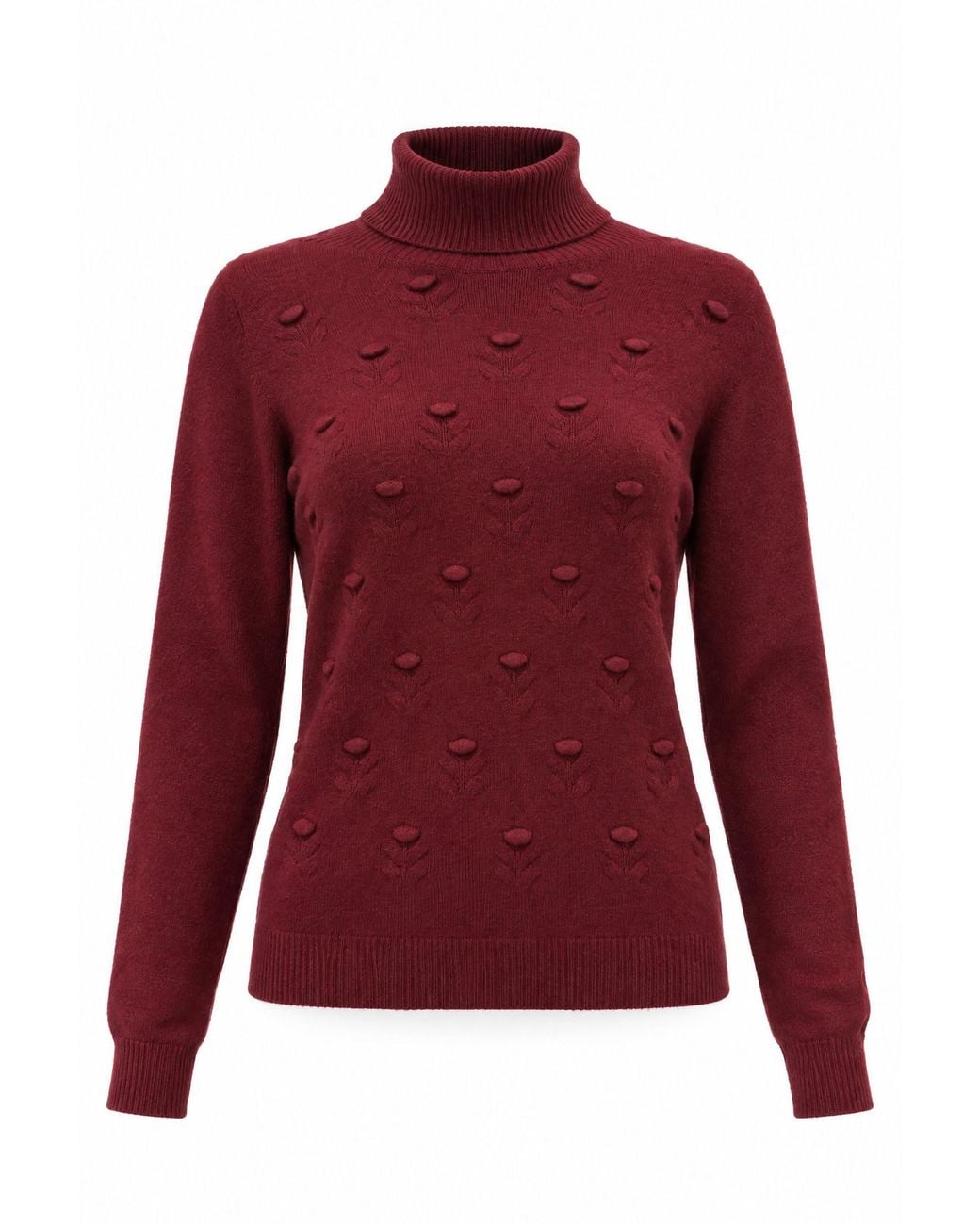 James Lakeland Red Burgundy Floral Roll Neck Jumper