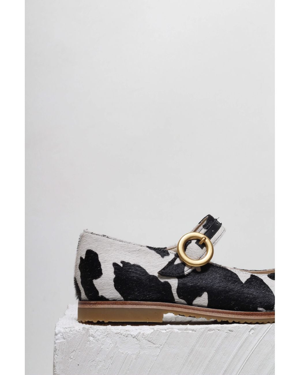 Mafalda Black Betina Cow-Print Mary Janes