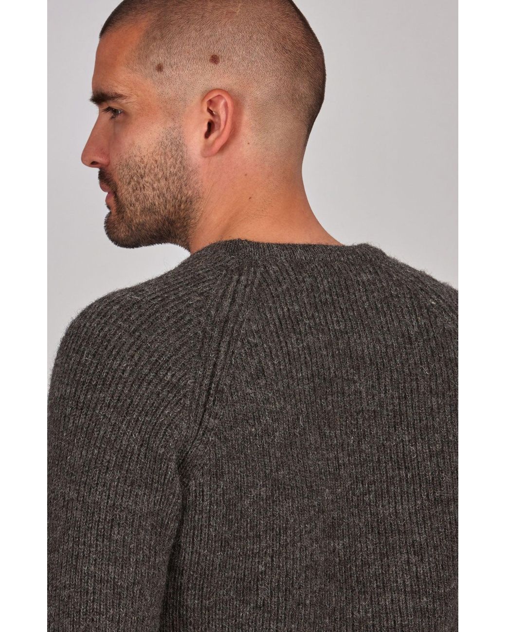 Paul James Knitwear Gray Sheepsoft British Wool Byroon Fisherman Rib Knit Jumper for men