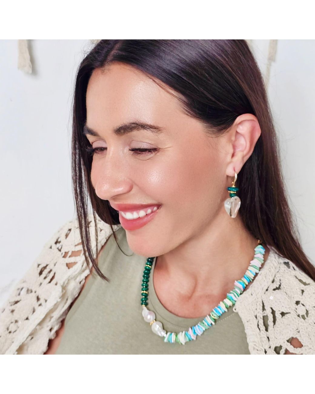 Farra Blue Heart Shaped Quartz With Bamboo Coral Earrings