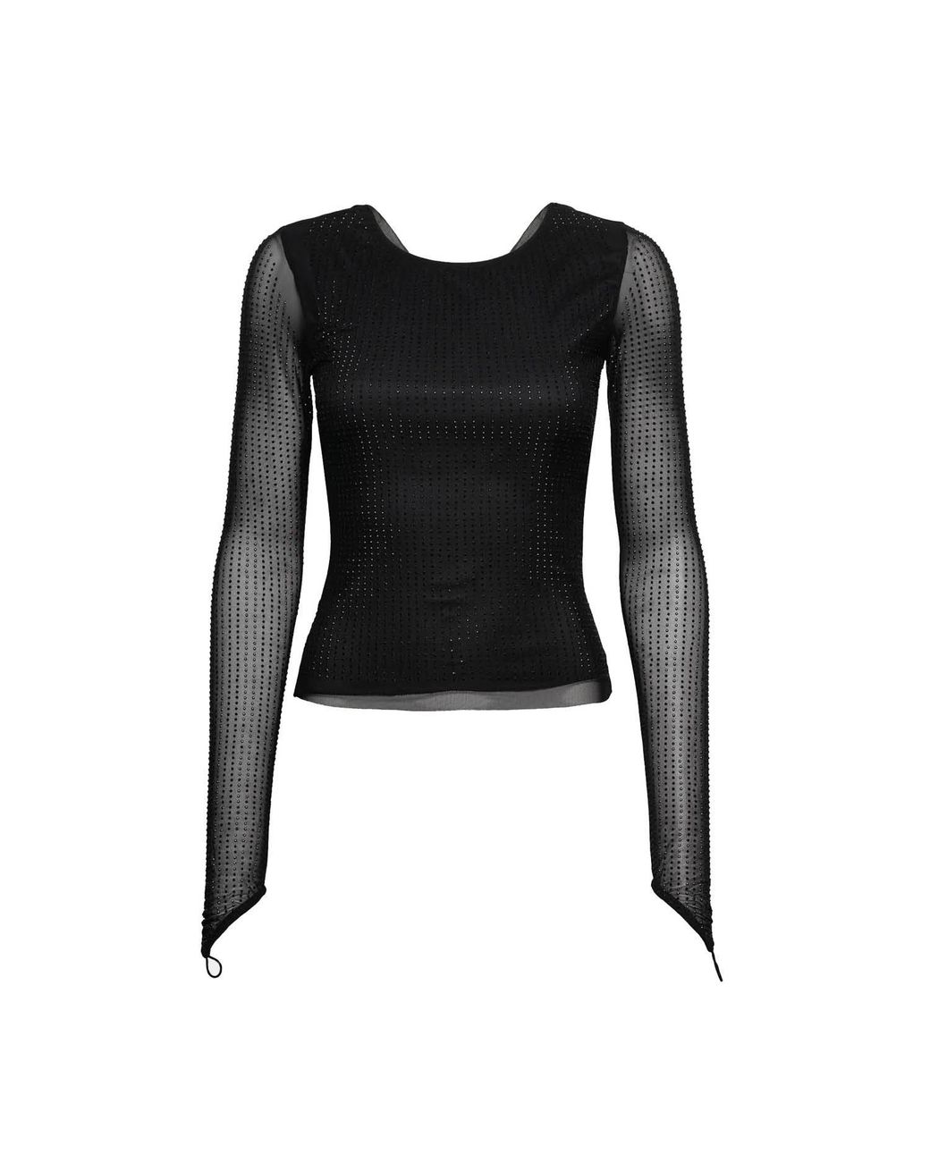 OW Collection Black Mesha Open Back Rhinestone Blouse