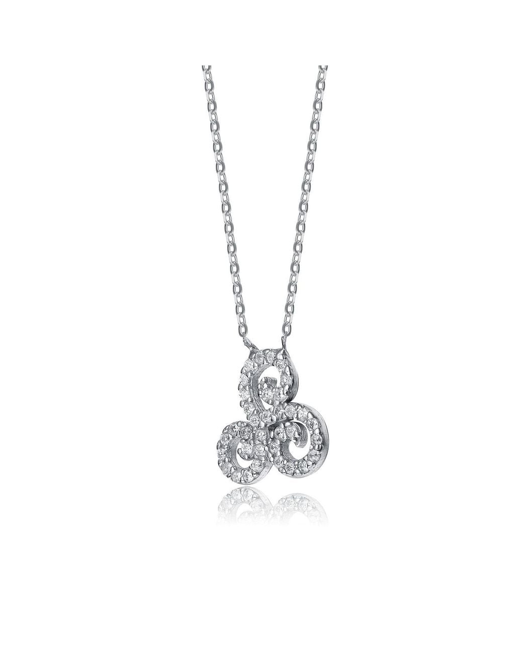 Genevive Jewelry White Overlay Clear Cubic Zirconia Triple Knot Necklace