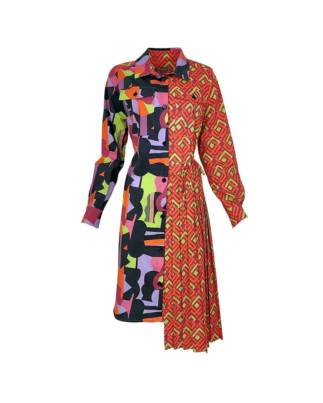 Lalipop Design Red Geometric Color Block Cotton Shirt Dress