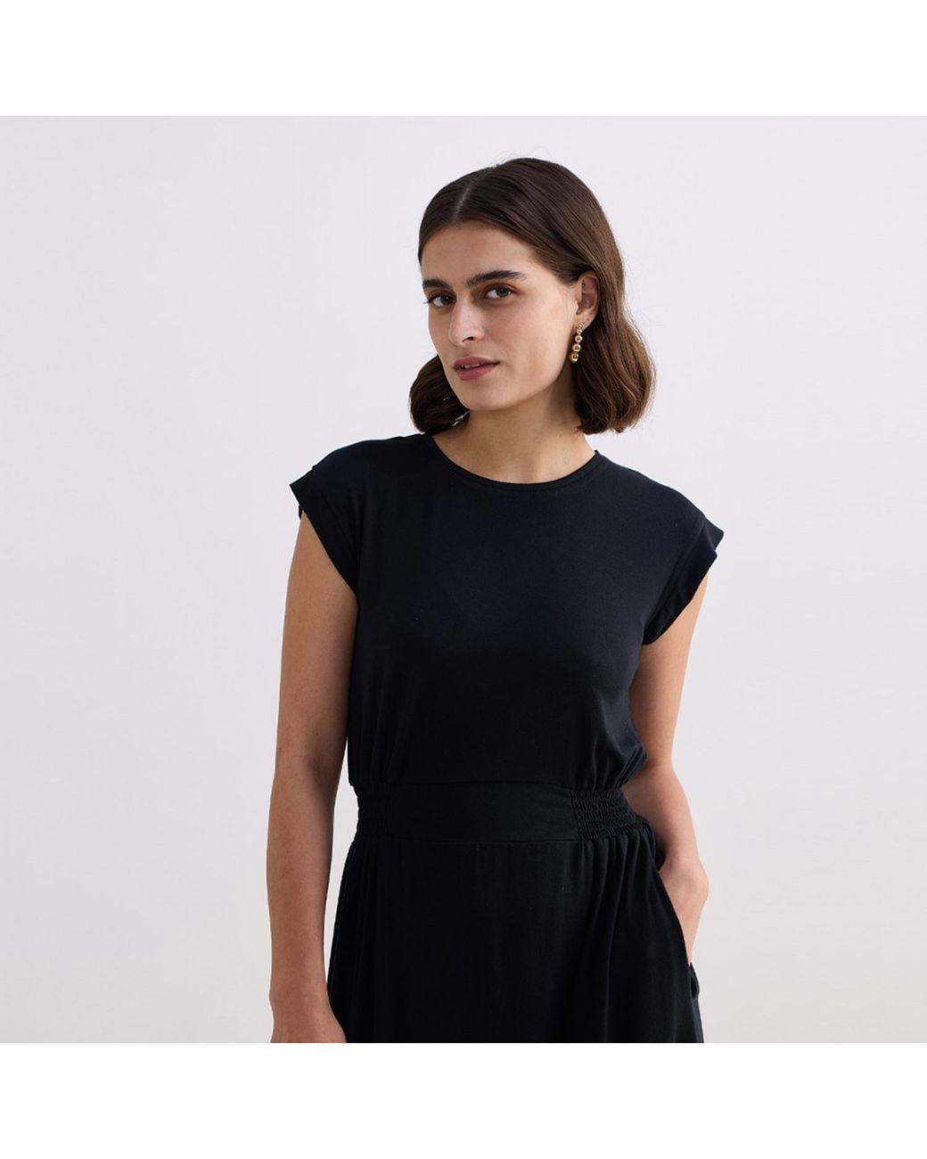 REISTOR Black Short Dress With Smocking Side Detail