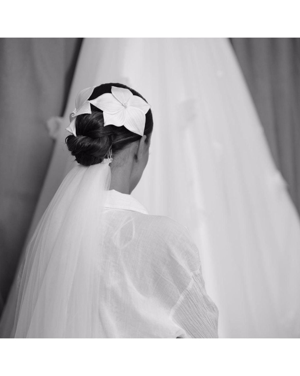 Yeva Sebastia White Handmade Satin Lily Bridal Hair Comb