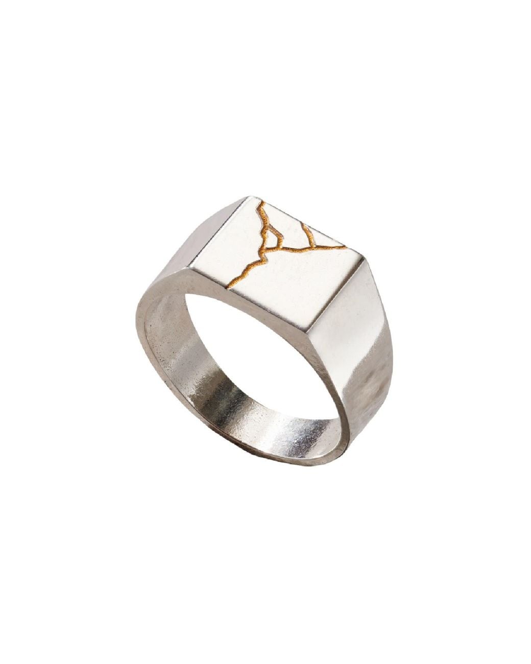 Posh Totty Designs Metallic Sterling Silver Unisex Chunky Kintsugi Signet Ring for men