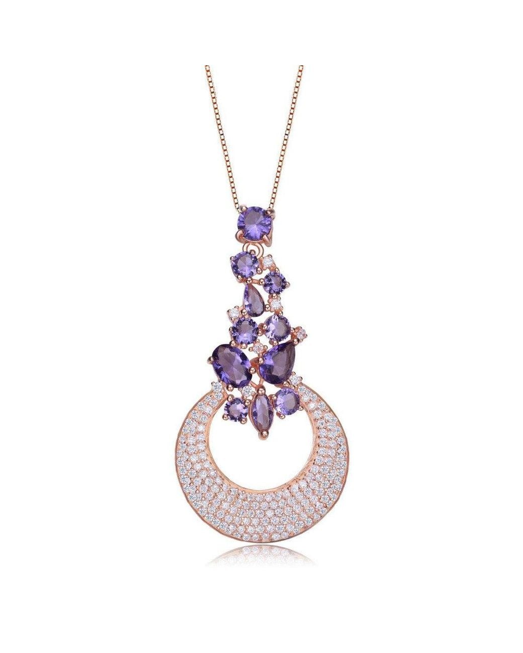Genevive Jewelry Pink Plated Clear And Purple Cubic Zirconia Pendant Necklace