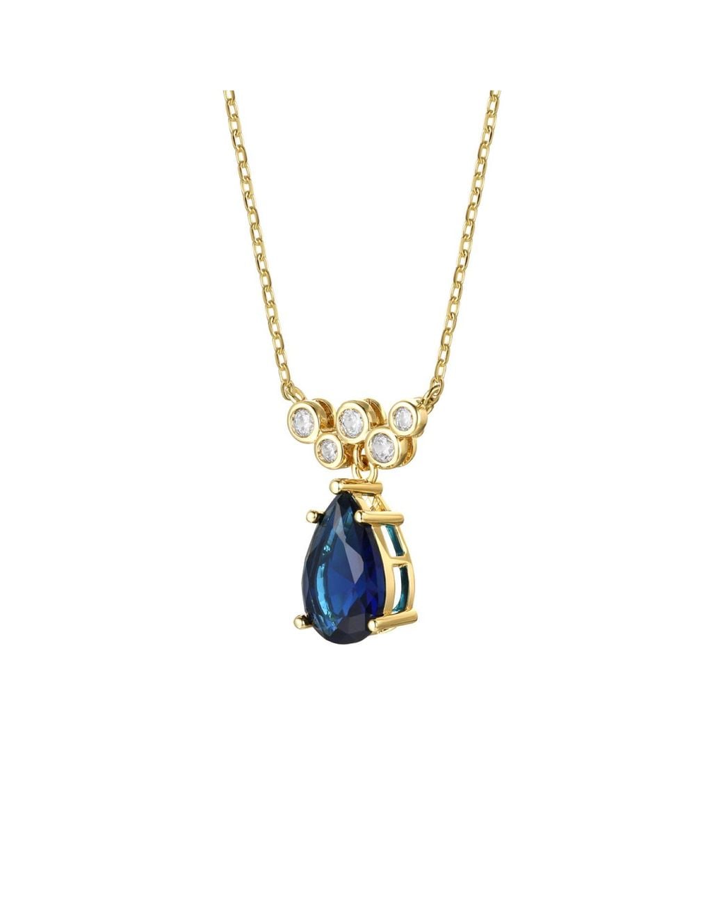Genevive Jewelry Blue Plated Sterling With Sapphire & Cubic Zirconia Bubble Chevron Raindrop Necklace