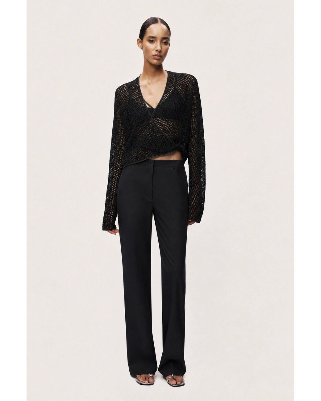 Nocturne Black Wrap Mesh Blouse