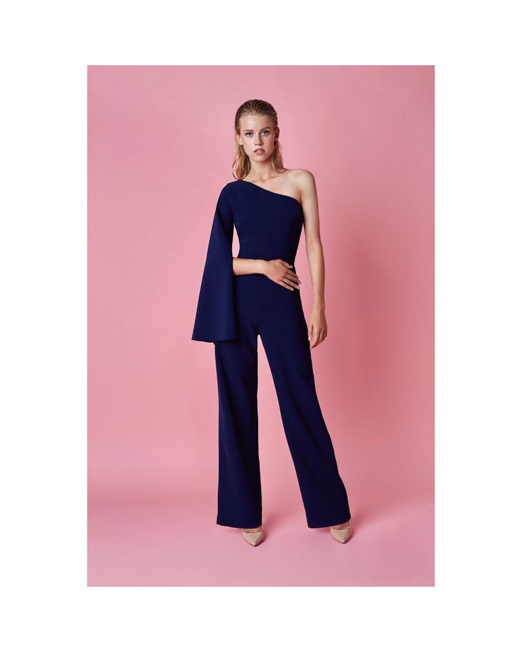 Nomi Fame Blue Sophi Royal One Sleeve Asymmetric Neckline Jumpsuit