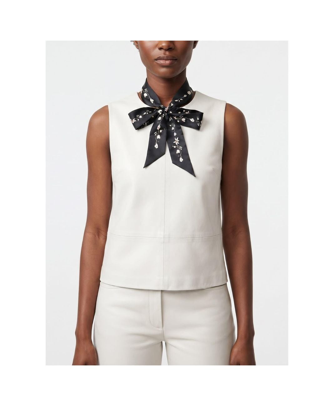 Jessie Zhao New York Black Silk Skinny Scarf Starlit Bloom