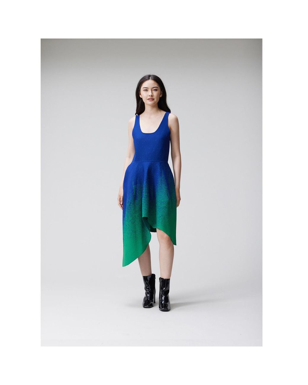 Arto. Blue Energy Scoop-Neck Asymmetrical Tank Knit Dress