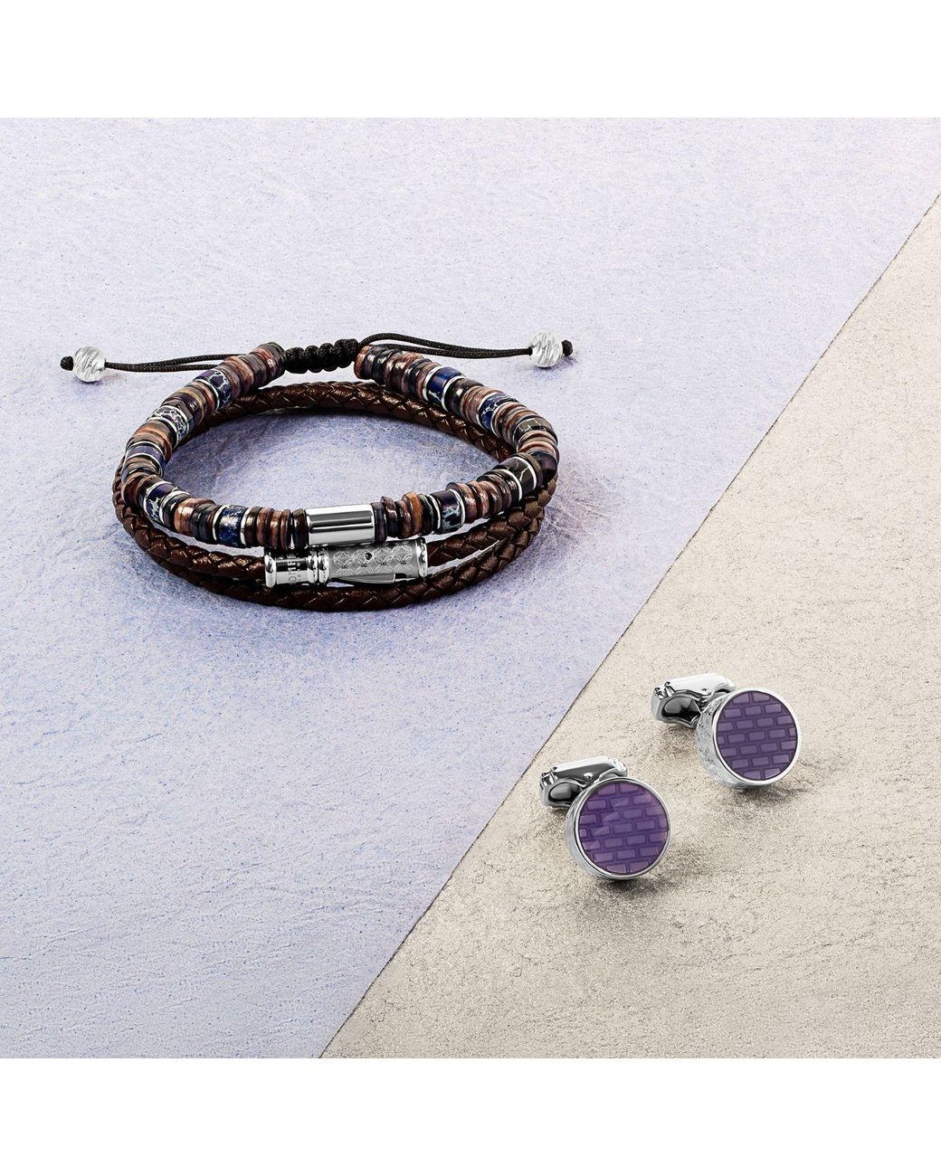 Tateossian Brown Thompson Lucky Clover Double Wrap Bracelet for men