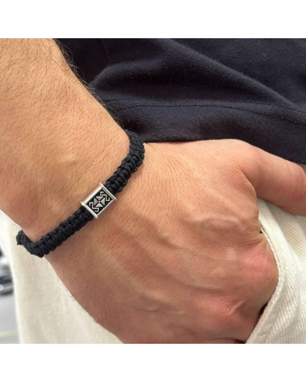 Pearl Code Black Handcrafted & Cord Bracelet – Symbolic Motif for men