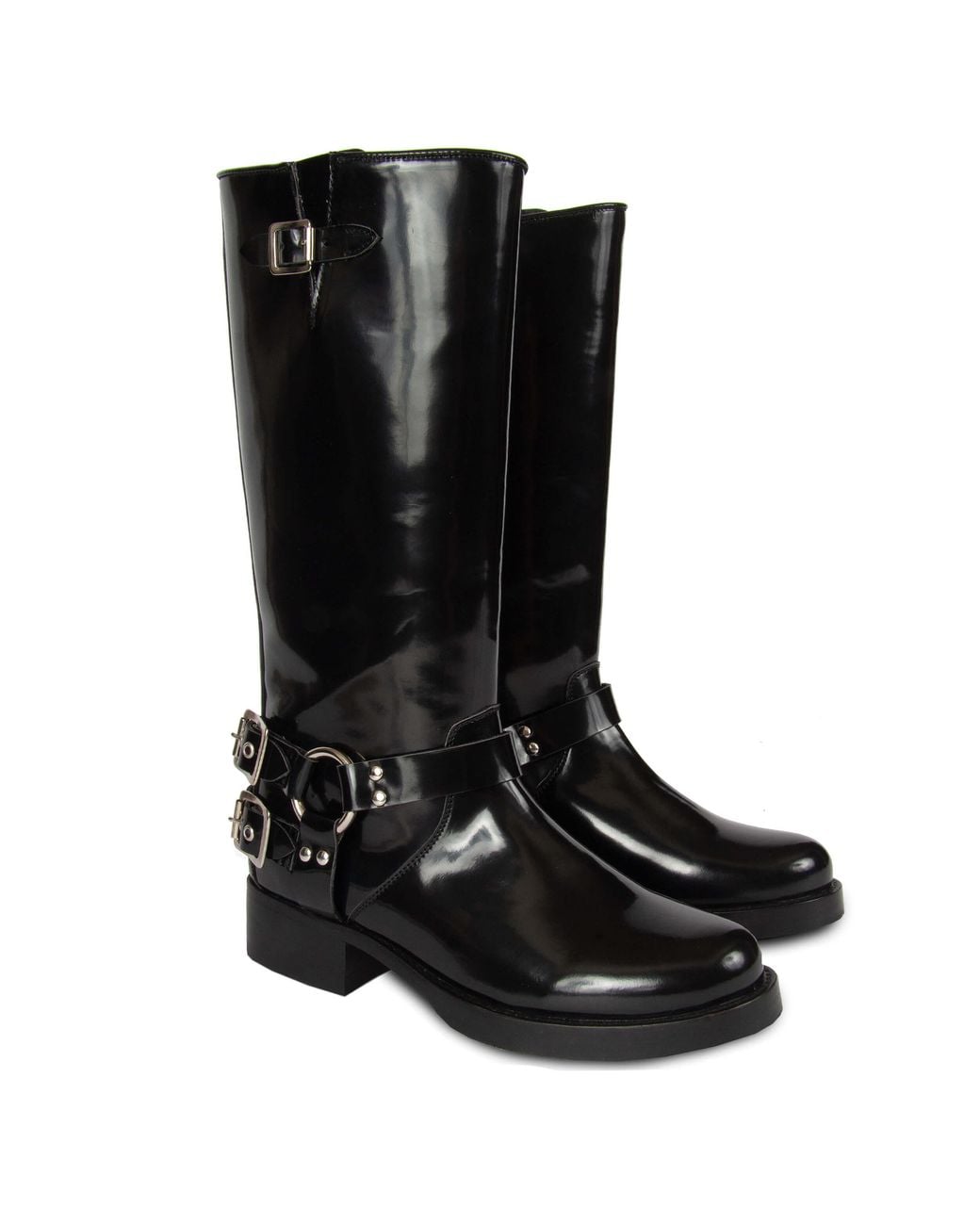 Urbnkicks Black Tall Biker Patent Boots