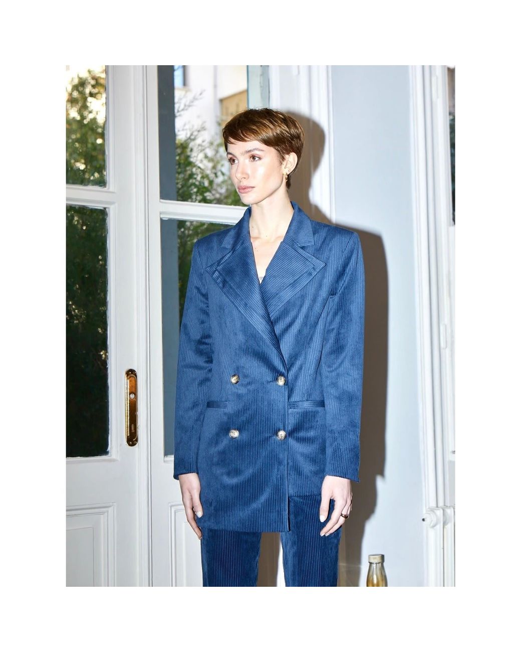NAZLI CEREN Blue Bicolle Corduroy Jacket