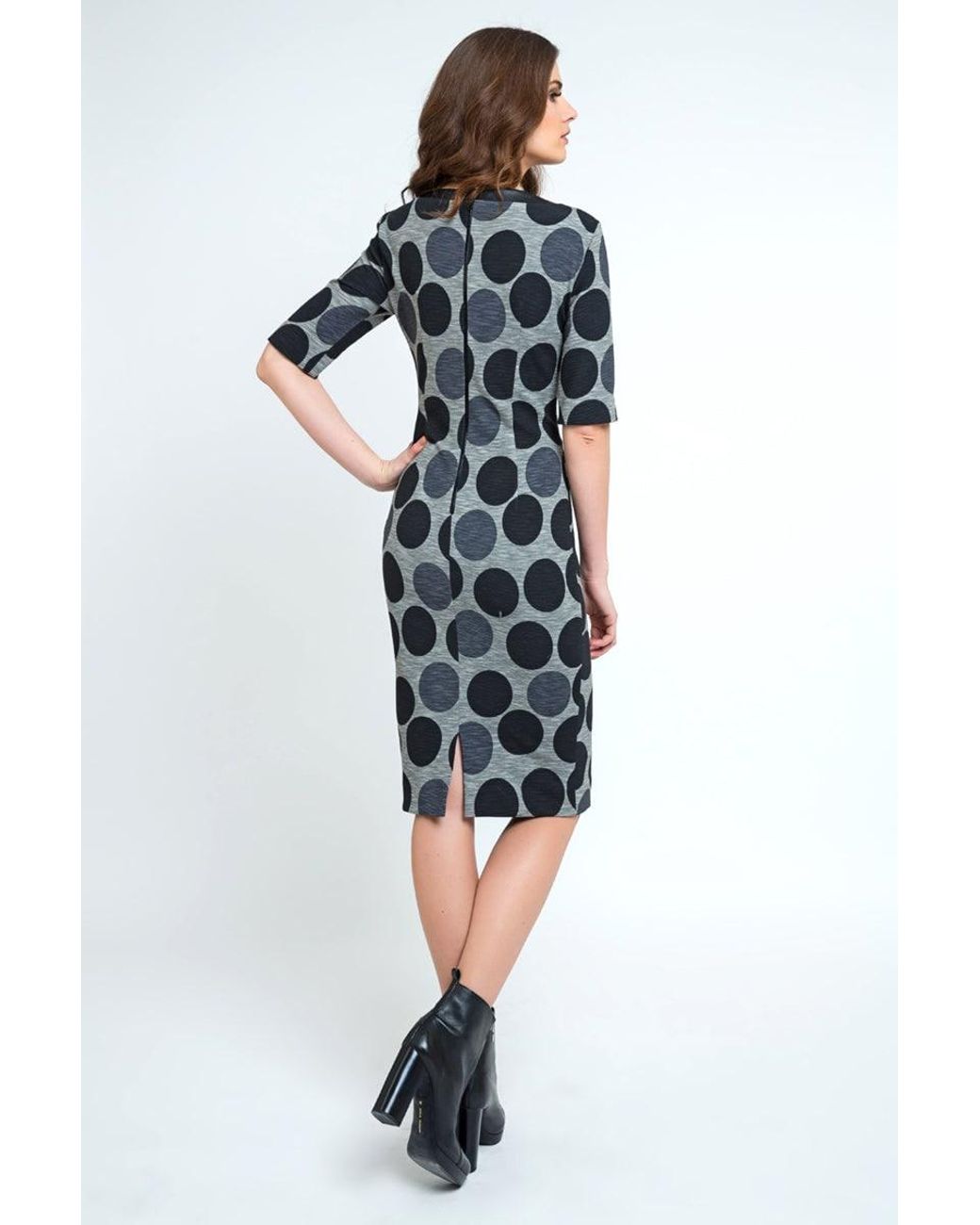 Conquista Black Fitted Polka Dot Midi Dress