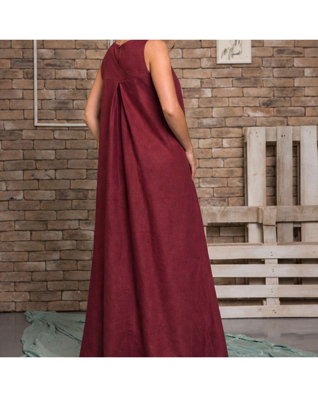Nikka Place Linen Maxi Gathered Maternity Dress