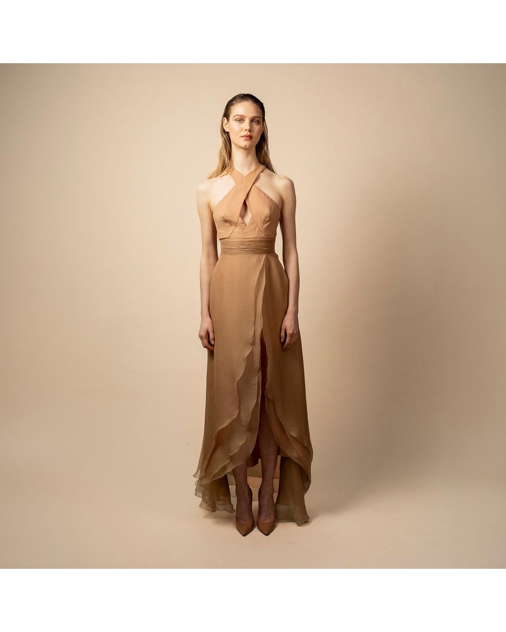 Anse Victorin Brown Tiara Silk Dress