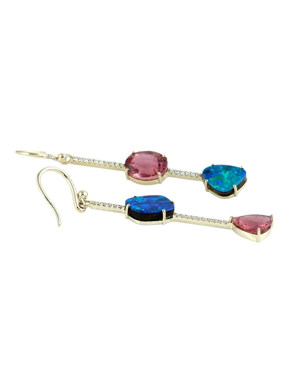 Artisan Blue Tourmaline, Opal & Diamond Drop Earrings