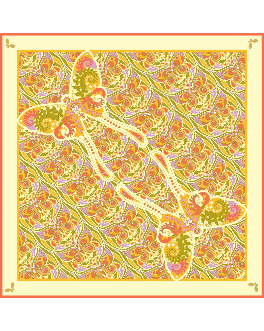 Henelle Yellow Butterfly Effect Citrus Large Silk Scarf