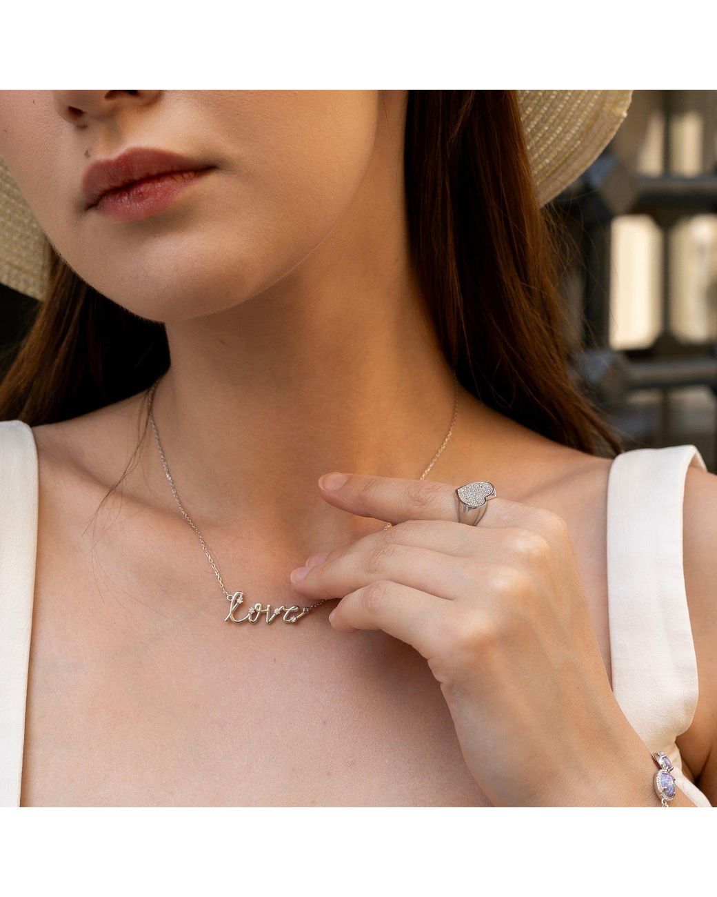 Spero London Metallic Sterling Pave Heart Signet Ring