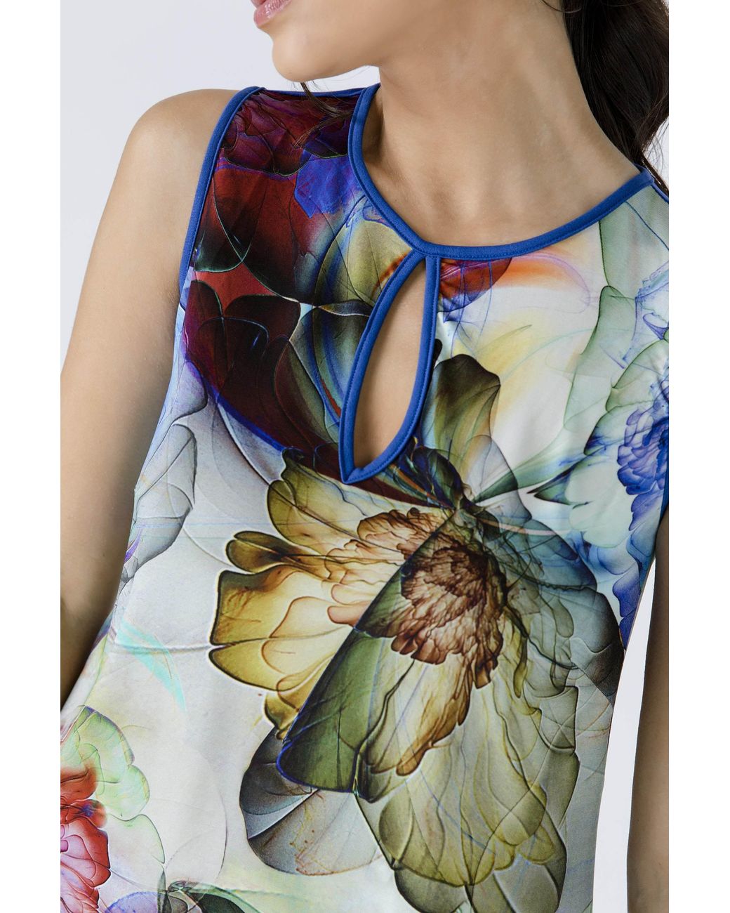 Conquista Blue Royal Keyhole Detail Print Top