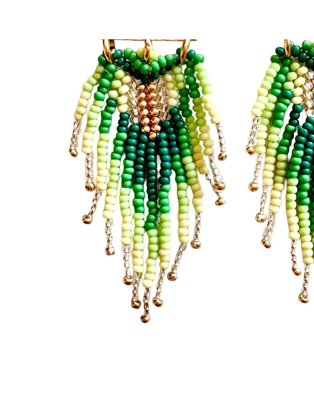 Iliana Arrazola Green Triangle Fringe, Dangle Earrings, Glass Beads, Beaded Jewelry