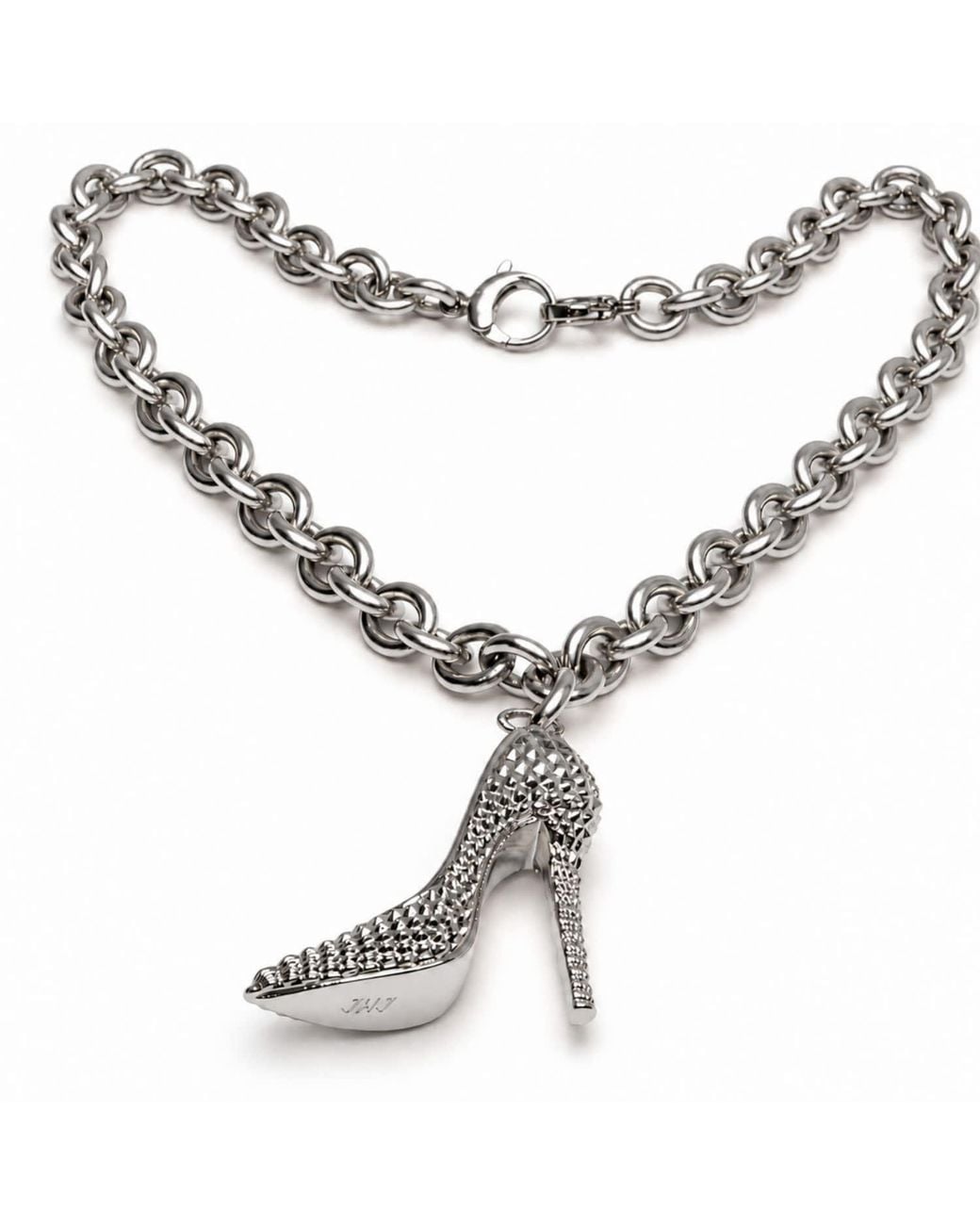 Jagged Halo Jewelry Metallic I'M Bad Stiletto Heel Chunky Chain Necklace Stainless Steel Plated