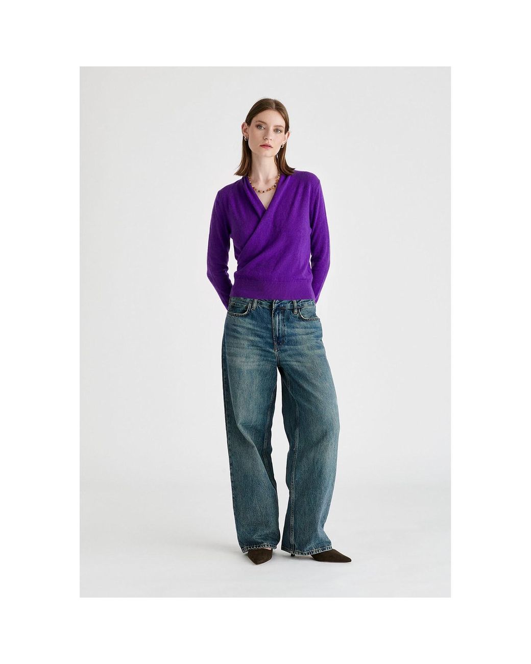 Paisie Purple Long Sleeve Knitted Wrap Top