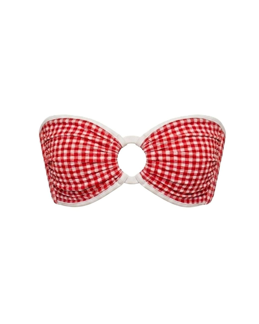 Montce Red Micro Gingham Binded Tori Ties Bandeau Bikini Top