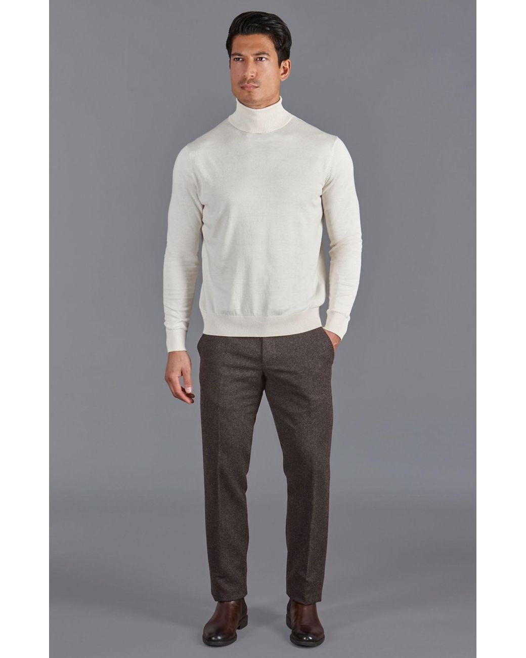 Paul James Knitwear Gray Ultra Fine Cotton Atwood Roll Neck Jumper for men