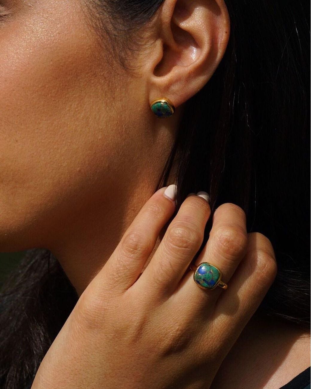 Harfi Multicolor Azurite And Malachite Unique Gemstone Crystal Stacking Ring