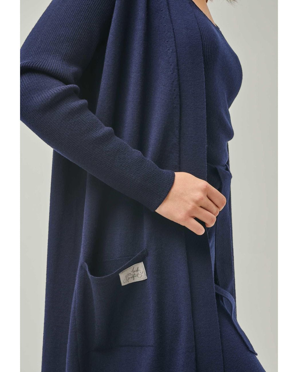 YOU LOOK PERFECT Blue Cardigan Blossom, Long Merino Cardigan With Pockets