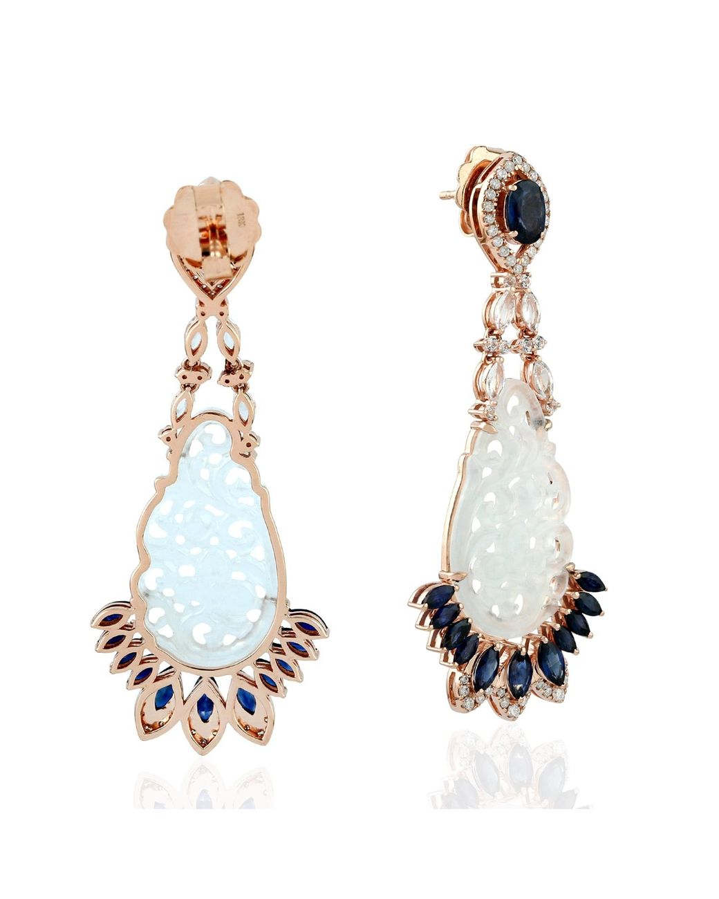 Artisan White 18K Rose Jade, Sapphire & Diamond Statement Drop Earrings