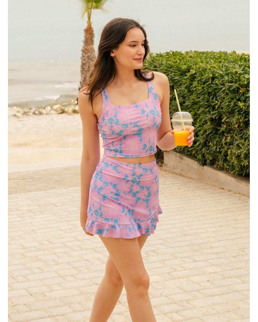 Lime Ricki Swimwear Blue Dahlia Ruffle Skirt