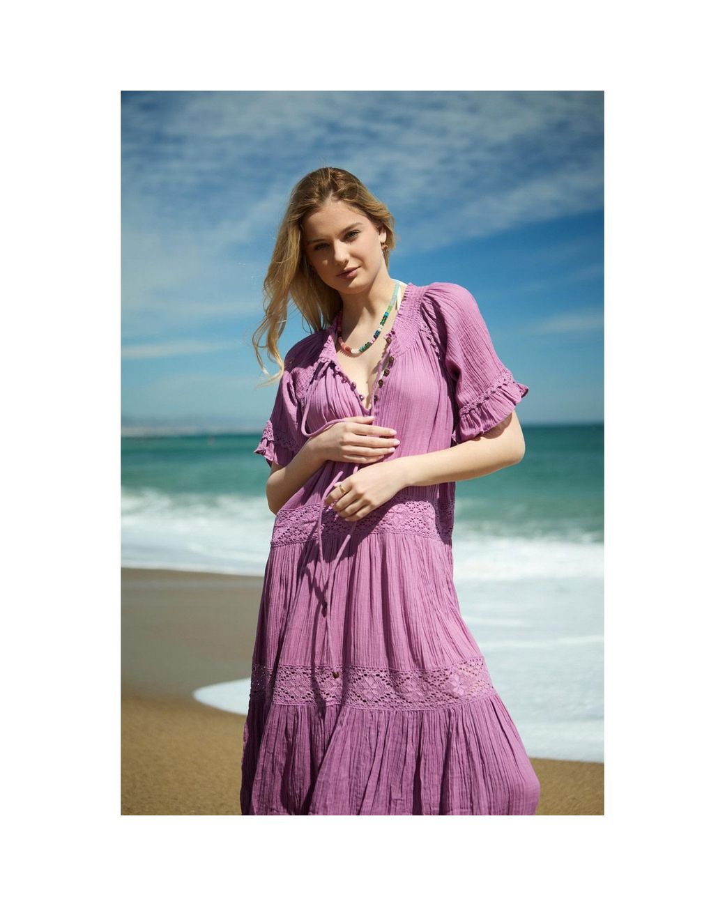 Saachi Purple Cotton Long Kaftan Dress