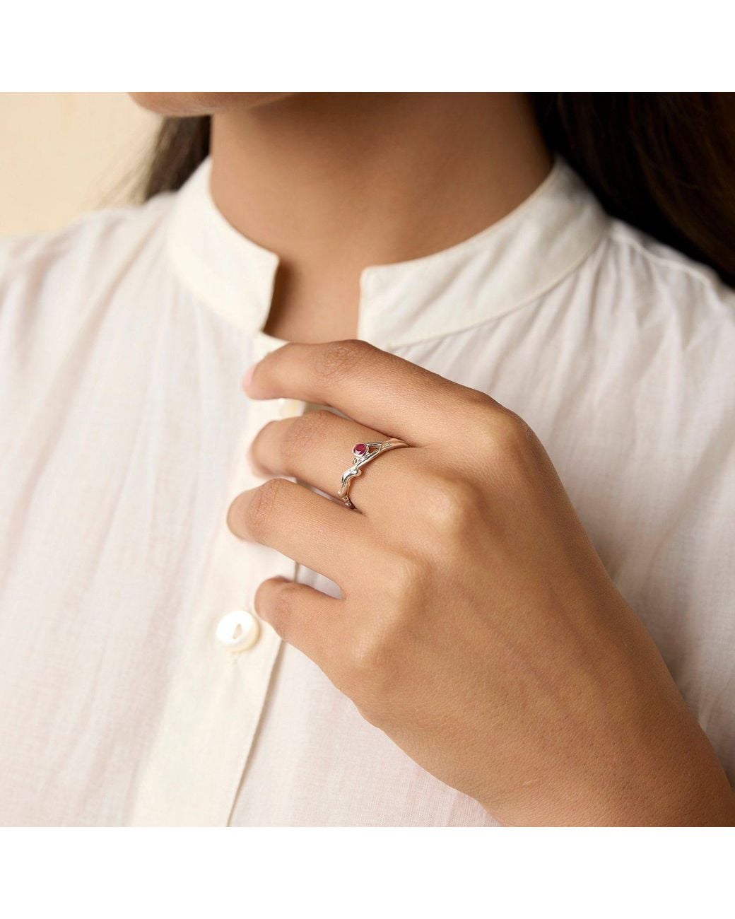 Isla Silver Pink Dainty Sterling Ruby Ring