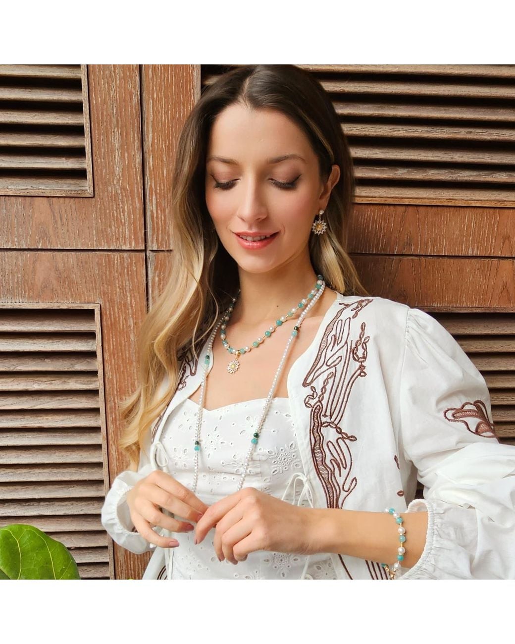 Farra Metallic Versatile Freshwater Pearls With Gemstone Long Necklace