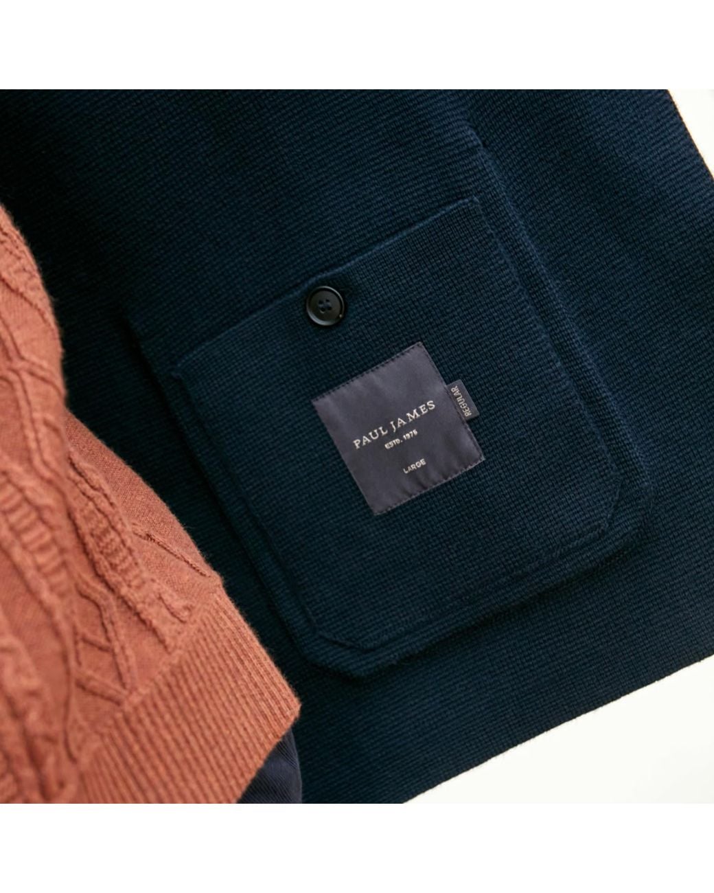 Paul James Knitwear Blue Cotton Deconstructed Knitted Gabriel Blazer for men