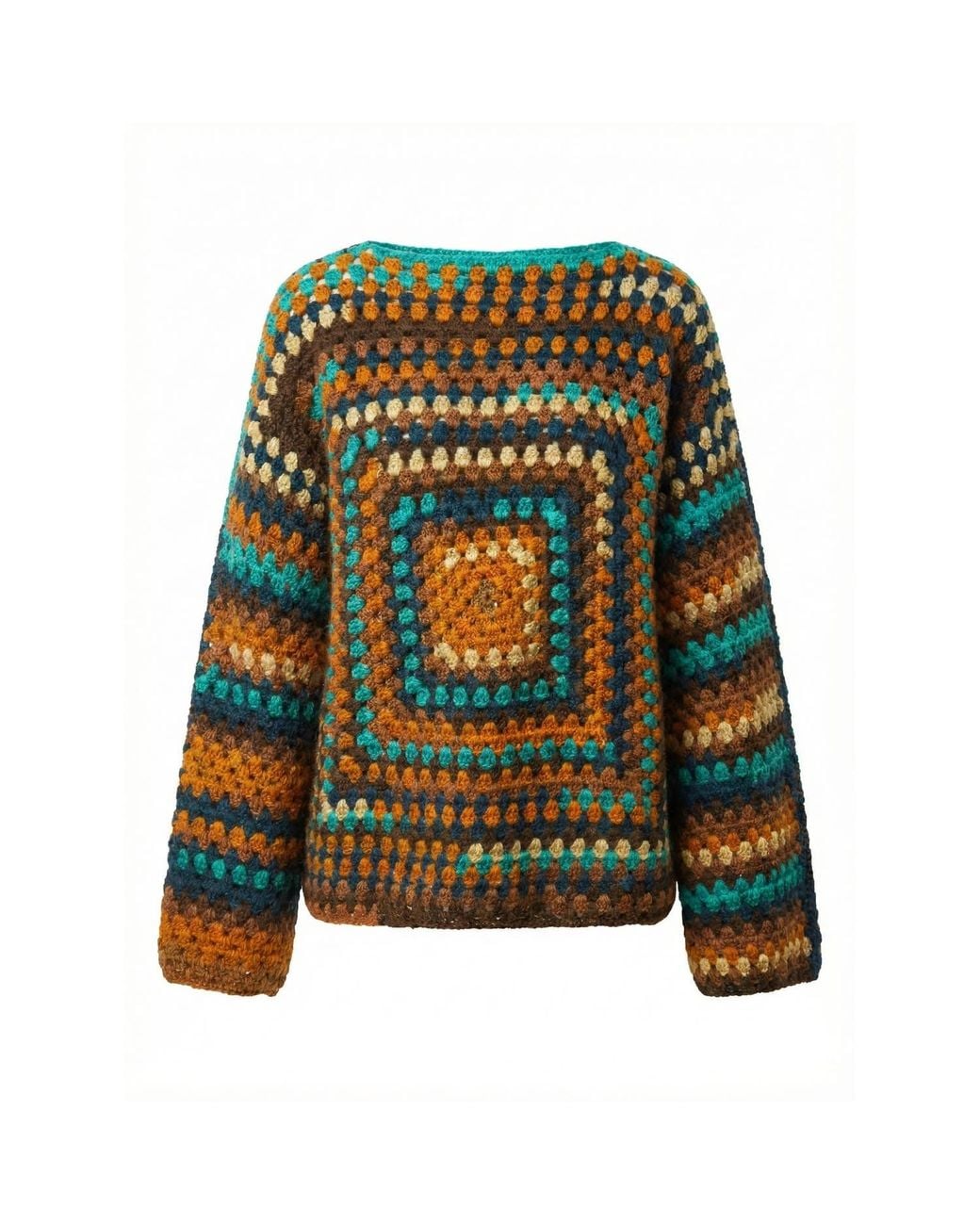 Ana Chic Black Rust And Granny Square Handmade Crochet Jumper