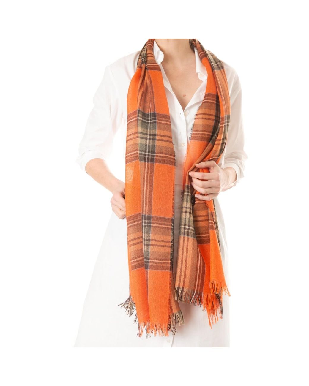 Kinalba Orange Weekender Stewart Cashmere & Silk Scarf