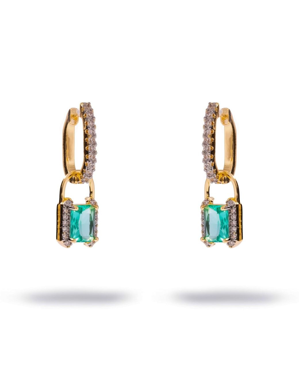 Ebru Jewelry Blue Emerald Cut Mint Zirconia Huggies Drop Earrings